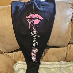 Black Leggings with Pink Lip Graphic and Script